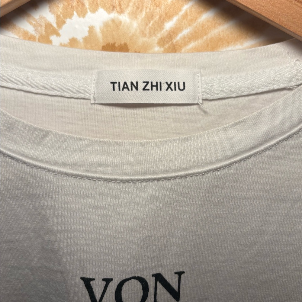 White Graphic Tee w/ Lace Overlay | Edgy Feminine Bach Print Tee | Euro C Medium - Picture 4 of 6